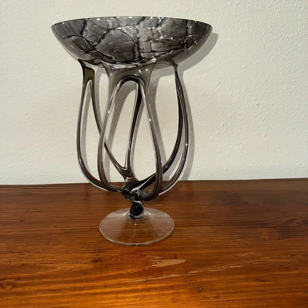 Vintage Josefina Krosno Jellyfish Octopus Modern Art Glass Sculptural Bowl Stand